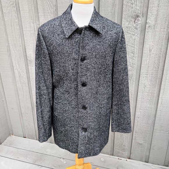 Reiss Other - Reiss Wool Cotton Blend Black White Mid-Length Overcoat Coat Jacket